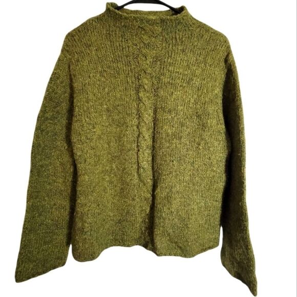 Norton Studio Large Green Knit Sweater Womans multicolored cable knit turtleneck - Picture 1 of 8